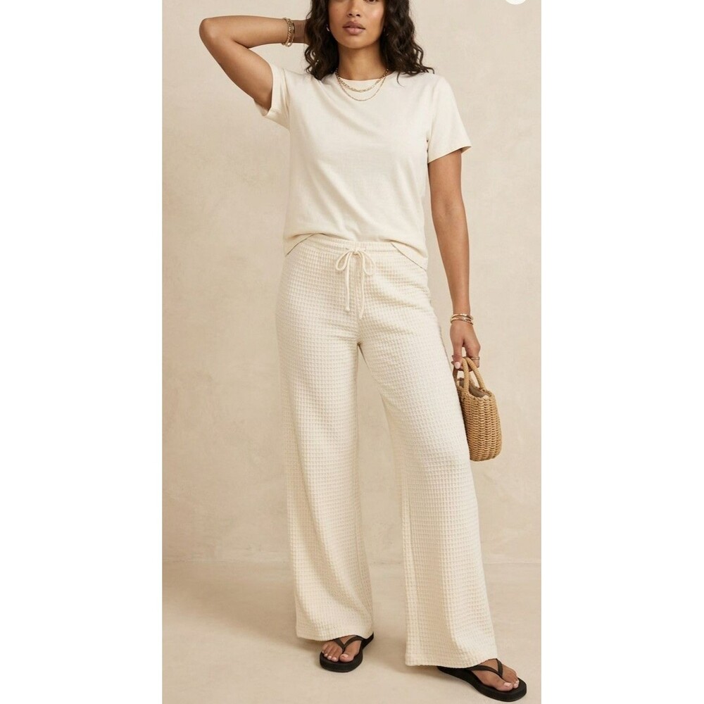 ZARA‎ Textured Stretchy Wide Leg Pants Drawstring Waist S Cover Up Resort Casual